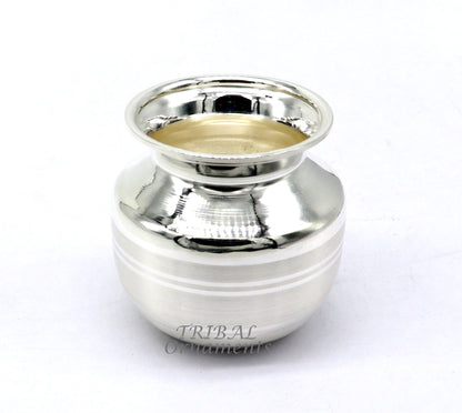 Small 1.5-inch sterling silver handmade Kalash pot for puja, plain design, traditional Indian water or milk offering vessel.