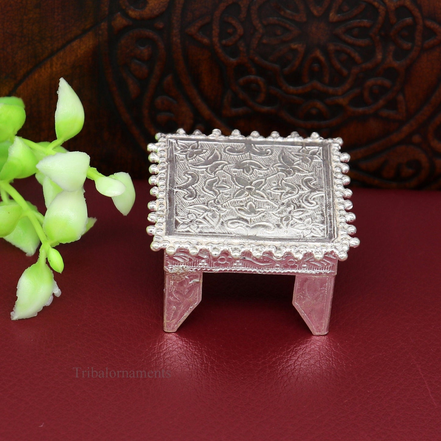 1.5" Vintage design Sterling silver handmade customize small square shape table/bazot/chouki, excellent home puja utensils temple art su431 - TRIBAL ORNAMENTS
