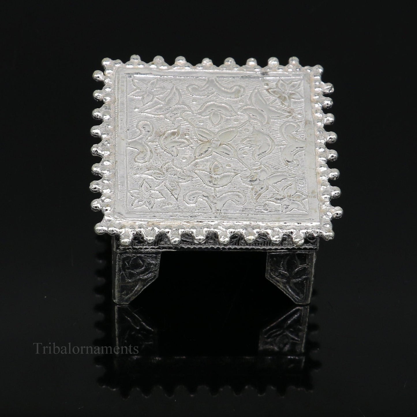 1.5" Vintage design Sterling silver handmade customize small square shape table/bazot/chouki, excellent home puja utensils temple art su431 - TRIBAL ORNAMENTS
