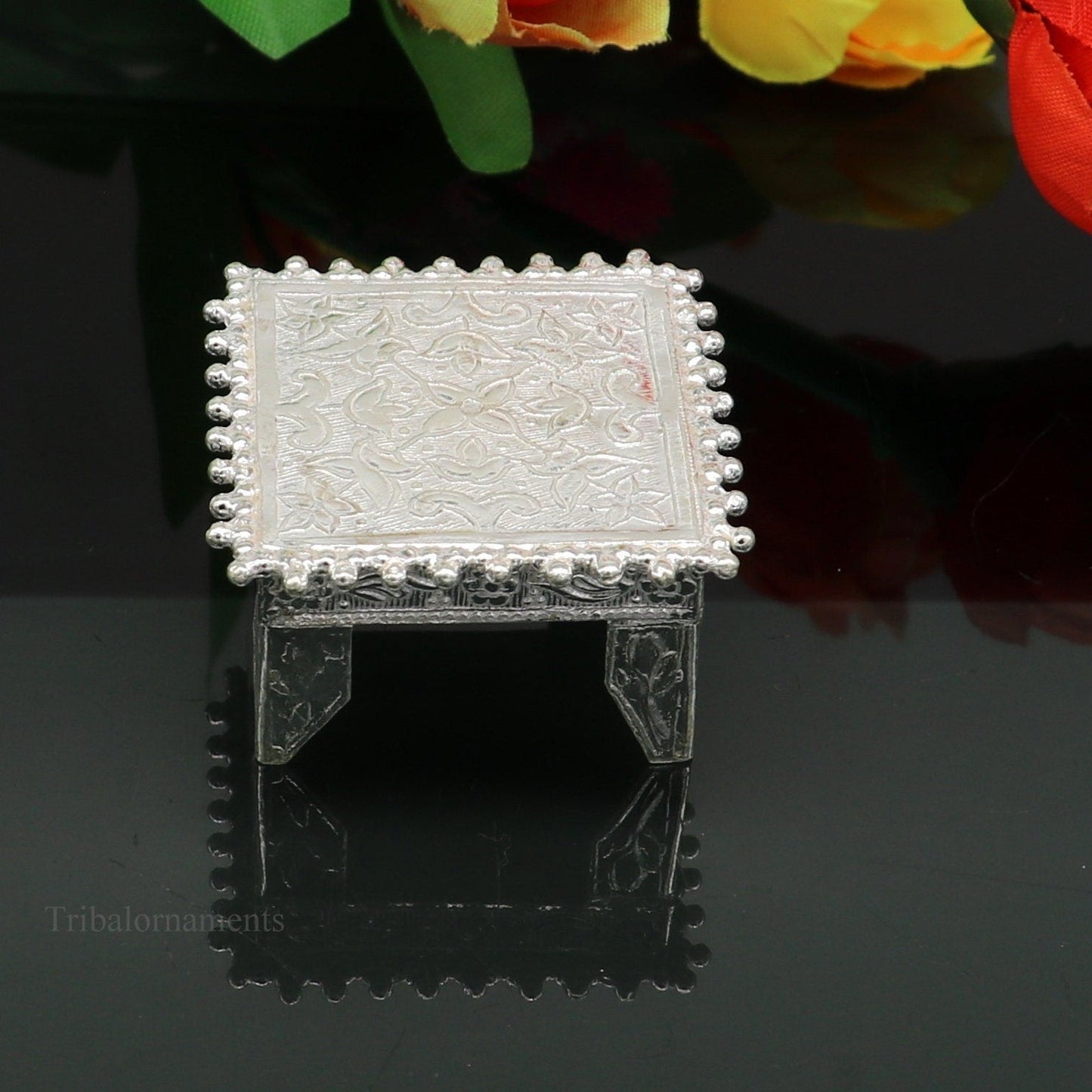 1.5" Vintage design Sterling silver handmade customize small square shape table/bazot/chouki, excellent home puja utensils temple art su431 - TRIBAL ORNAMENTS
