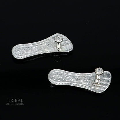 1.8" sterling silver handmade idols Charan paduka,slippers for idol krishna, laddu gopala, little krishna or Vshnu Narayana puja art su643 - TRIBAL ORNAMENTS
