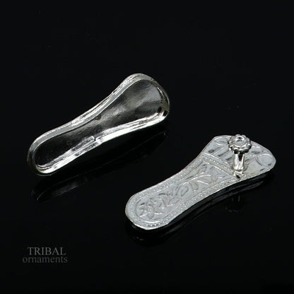 1.8" sterling silver handmade idols Charan paduka,slippers for idol krishna, laddu gopala, little krishna or Vshnu Narayana puja art su643 - TRIBAL ORNAMENTS