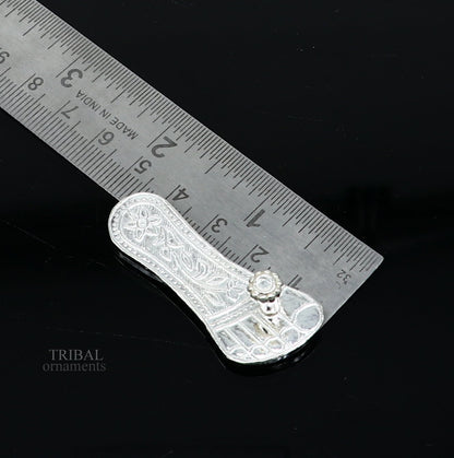 1.8" sterling silver handmade idols Charan paduka,slippers for idol krishna, laddu gopala, little krishna or Vshnu Narayana puja art su643 - TRIBAL ORNAMENTS