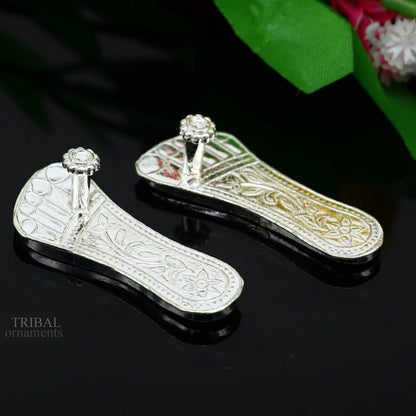 1.8" sterling silver handmade idols Charan paduka,slippers for idol krishna, laddu gopala, little krishna or Vshnu Narayana puja art su643 - TRIBAL ORNAMENTS