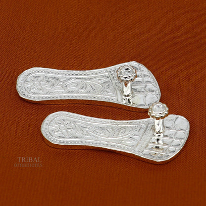 1.8" sterling silver handmade idols Charan paduka,slippers for idol krishna, laddu gopala, little krishna or Vshnu Narayana puja art su643 - TRIBAL ORNAMENTS