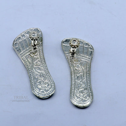 1.8" sterling silver handmade idols Charan paduka,slippers for idol krishna, laddu gopala, little krishna or Vshnu Narayana puja art su643 - TRIBAL ORNAMENTS