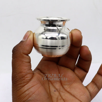Small 1.8-inch handmade 925 sterling silver Kalash pot, traditional Indian puja water or milk vessel, made by TRIBAL ORNAMENTS.