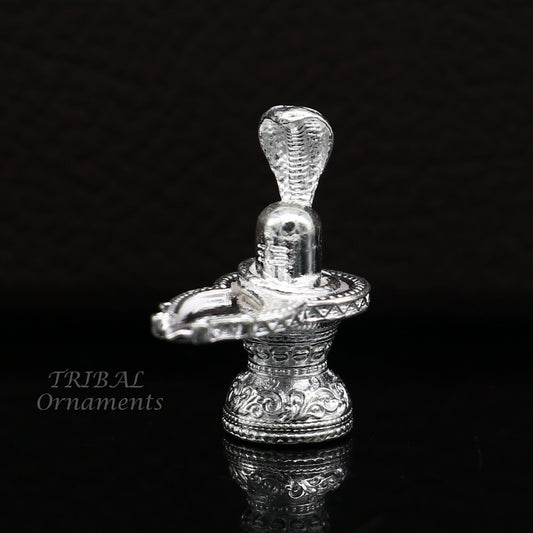 1" 925 sterling silver handmade small solid Lord Shiva lingam stand, silver Shivling puja article, for wealth and prosperity art594 - TRIBAL ORNAMENTS