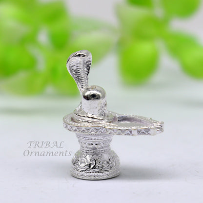 Small solid 925 sterling silver Lord Shiva lingam stand, handmade tribal Shivling puja accessory for wealth and prosperity.
