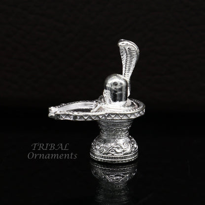 Small 1-inch handmade 925 sterling silver Lord Shiva lingam stand, a traditional Shivling puja accessory for prosperity.