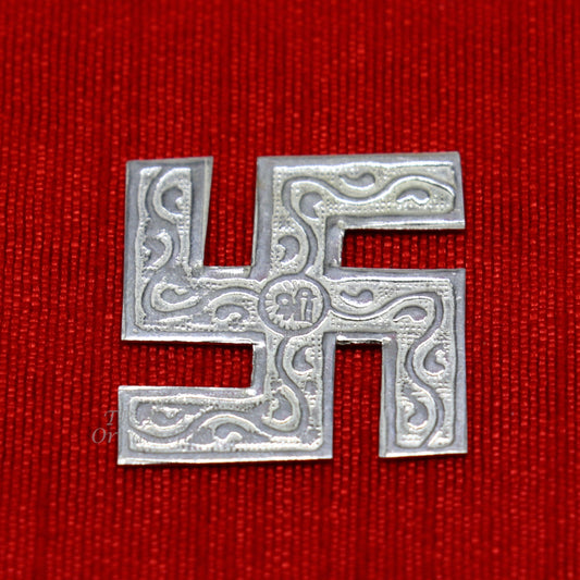1" inches 925 sterling silver handmade swastika amazing divine holy swastik for your home and temple su894 - TRIBAL ORNAMENTS