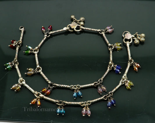 10.2" Solid sterling silver handmade old vintage antique used anklets ,amazing ethnic tribal ankle jewelry belly dance jewelry anko57 - TRIBAL ORNAMENTS