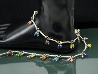 10.2-inch handmade vintage sterling silver anklet with intricate tribal design, ethnic tribal ankle jewelry for belly dance and traditional wear