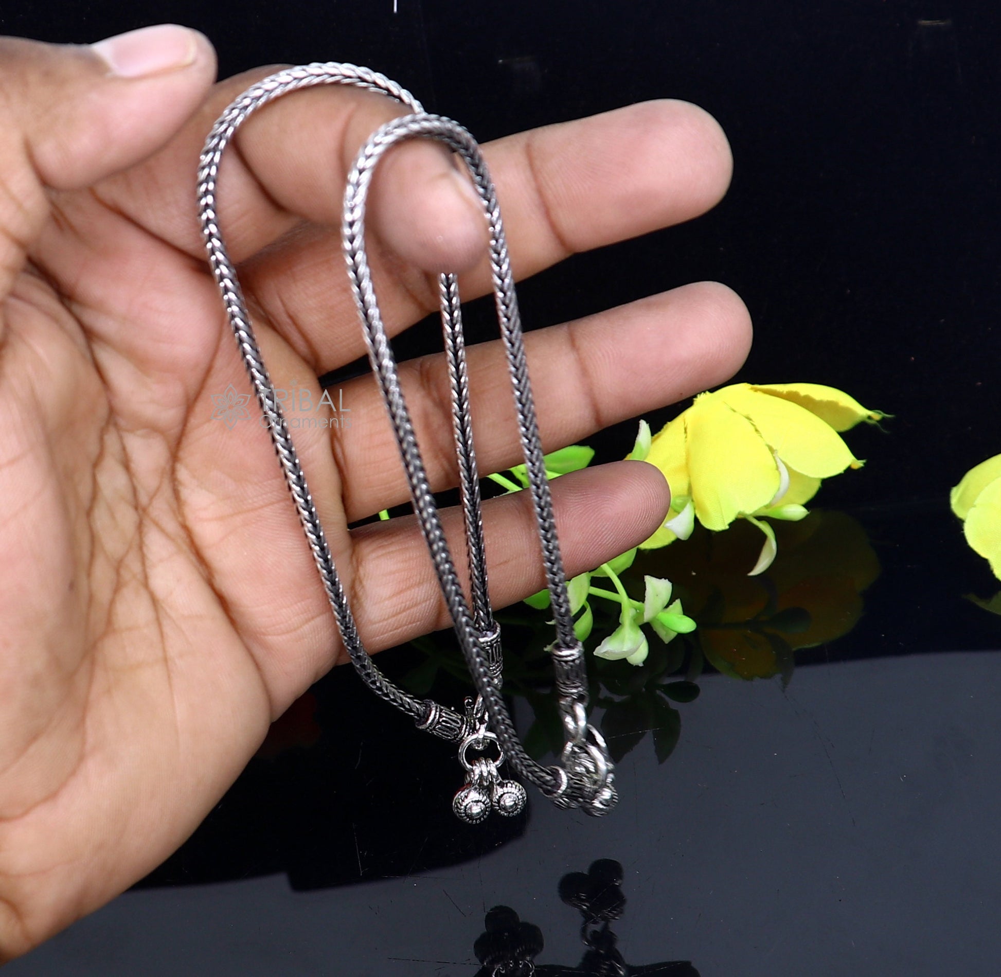 10.5" 925 solid silver handmade 2.5mm wheat chain ankle bracelet, vintage style charm anklets, tribal belly dance jewelry ank587 - TRIBAL ORNAMENTS