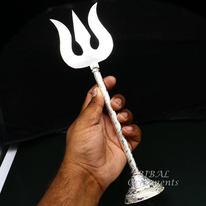 10.5" 925 sterling silver customized lord Shiva trident with small Damaru, silver article, silver temple accessories, shiva trishul su855 - TRIBAL ORNAMENTS