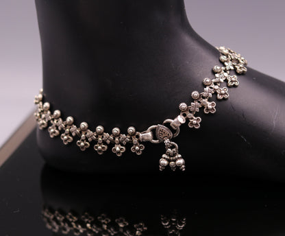 Sterling silver handmade vintage tribal ankle bracelet, intricate design, perfect for brides or as a pretty gift for her.
