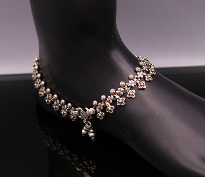 Sterling silver handmade vintage tribal ankle bracelet, intricate design perfect for brides or as a pretty gift.