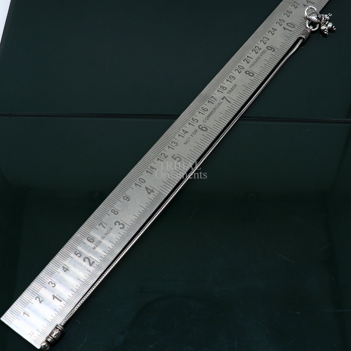 10.5" 925 Sterling silver handmade wheat chain ankle bracelet, vintage oxidized charm anklets, tribal belly dance customized jewelry nank468 - TRIBAL ORNAMENTS