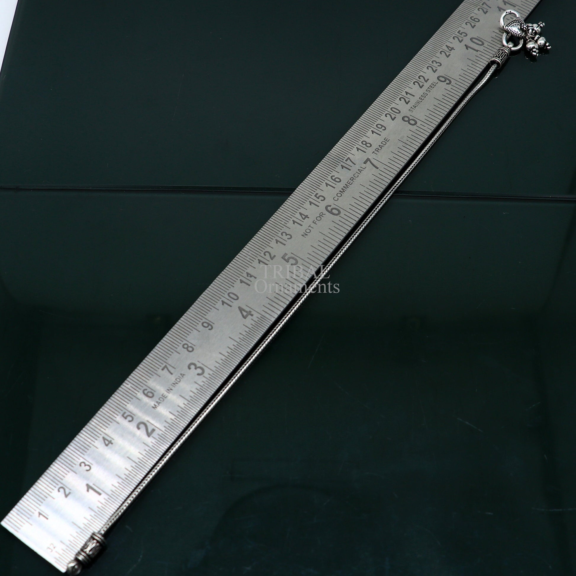 10.5" 925 Sterling silver handmade wheat chain ankle bracelet, vintage oxidized charm anklets, tribal belly dance customized jewelry nank468 - TRIBAL ORNAMENTS