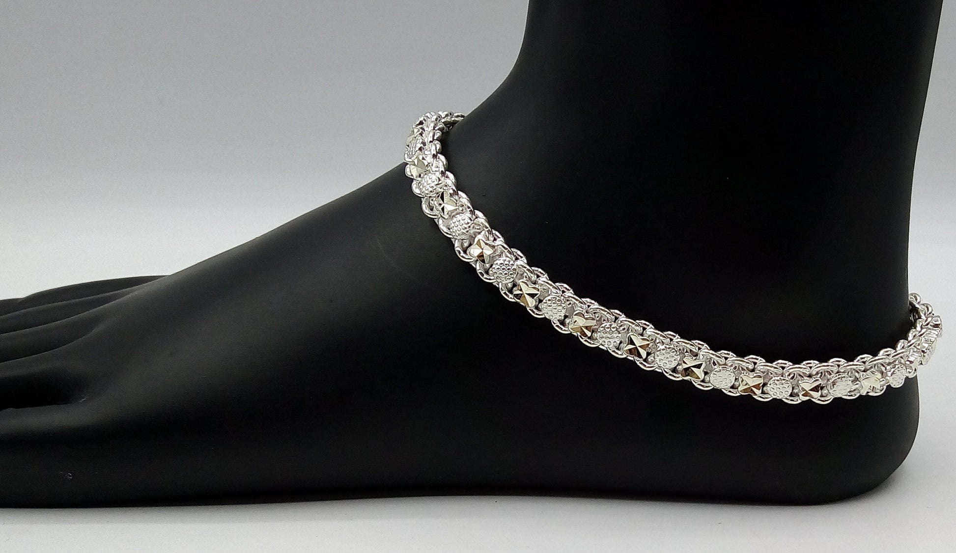 Sterling silver 10.5-inch handmade vintage tribal anklet with antique design, stylish foot bracelet for belly dance jewelry.