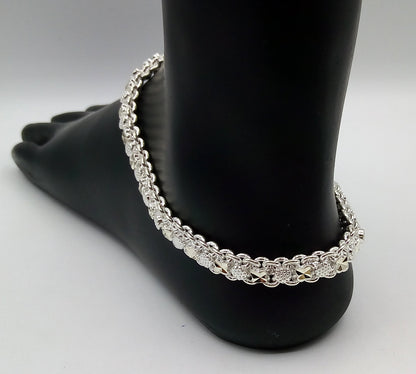 Handmade vintage sterling silver anklet with antique tribal design, solid foot bracelet ideal for belly dance jewelry and stylish accessories.