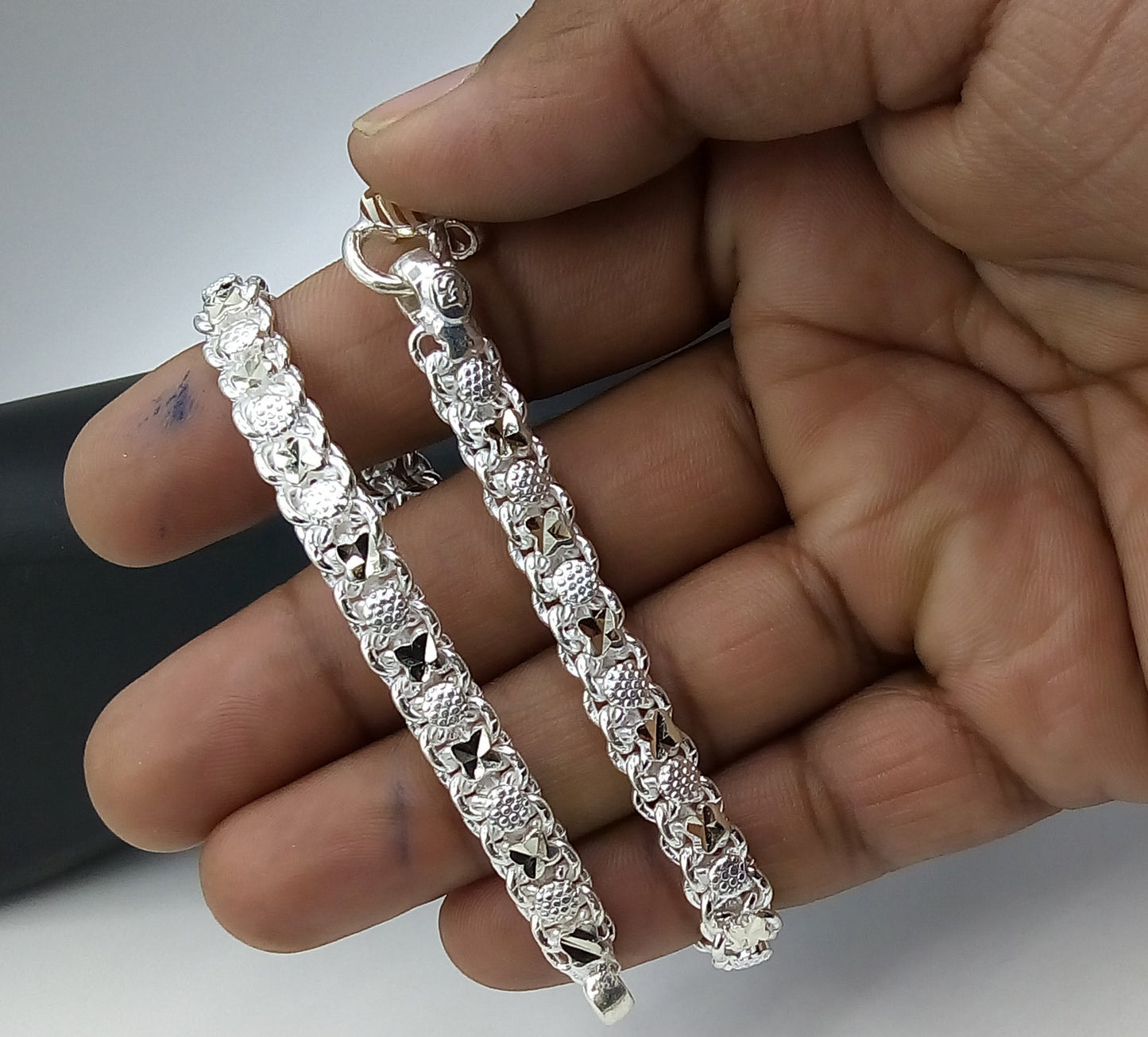 Handmade vintage sterling silver anklet with intricate tribal design, solid foot bracelet ideal for belly dance jewelry style.