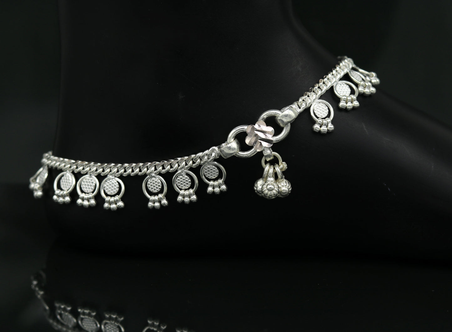 10.5" Long handmade sterling silver amazing noisy bells ankle bracelet, gorgeous charm anklets customized belly dance gifting jewelry ank219 - TRIBAL ORNAMENTS