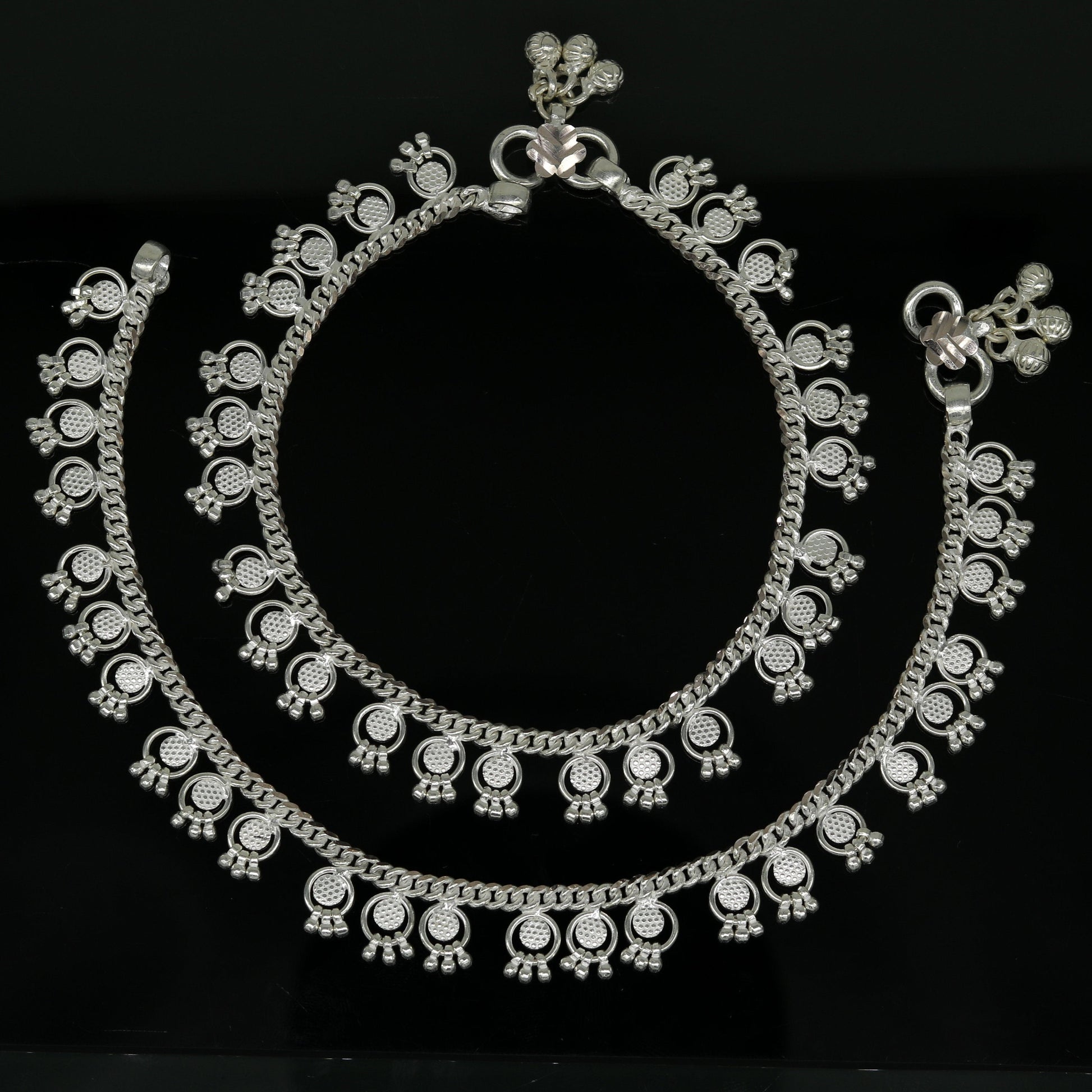 10.5" Long handmade sterling silver amazing noisy bells ankle bracelet, gorgeous charm anklets customized belly dance gifting jewelry ank219 - TRIBAL ORNAMENTS