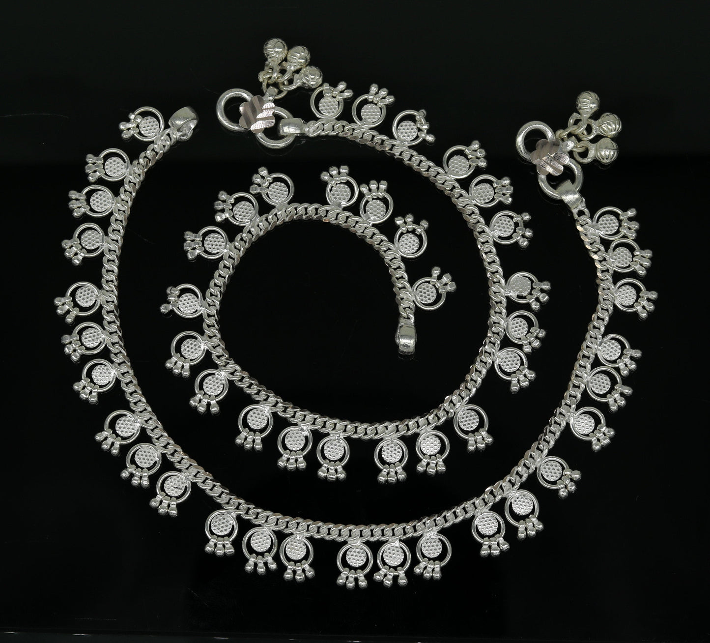 10.5" Long handmade sterling silver amazing noisy bells ankle bracelet, gorgeous charm anklets customized belly dance gifting jewelry ank219 - TRIBAL ORNAMENTS