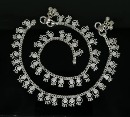 Handmade sterling silver ankle bracelet with noisy bells and charm, perfect for belly dance or gifting, by Tribal Ornaments.