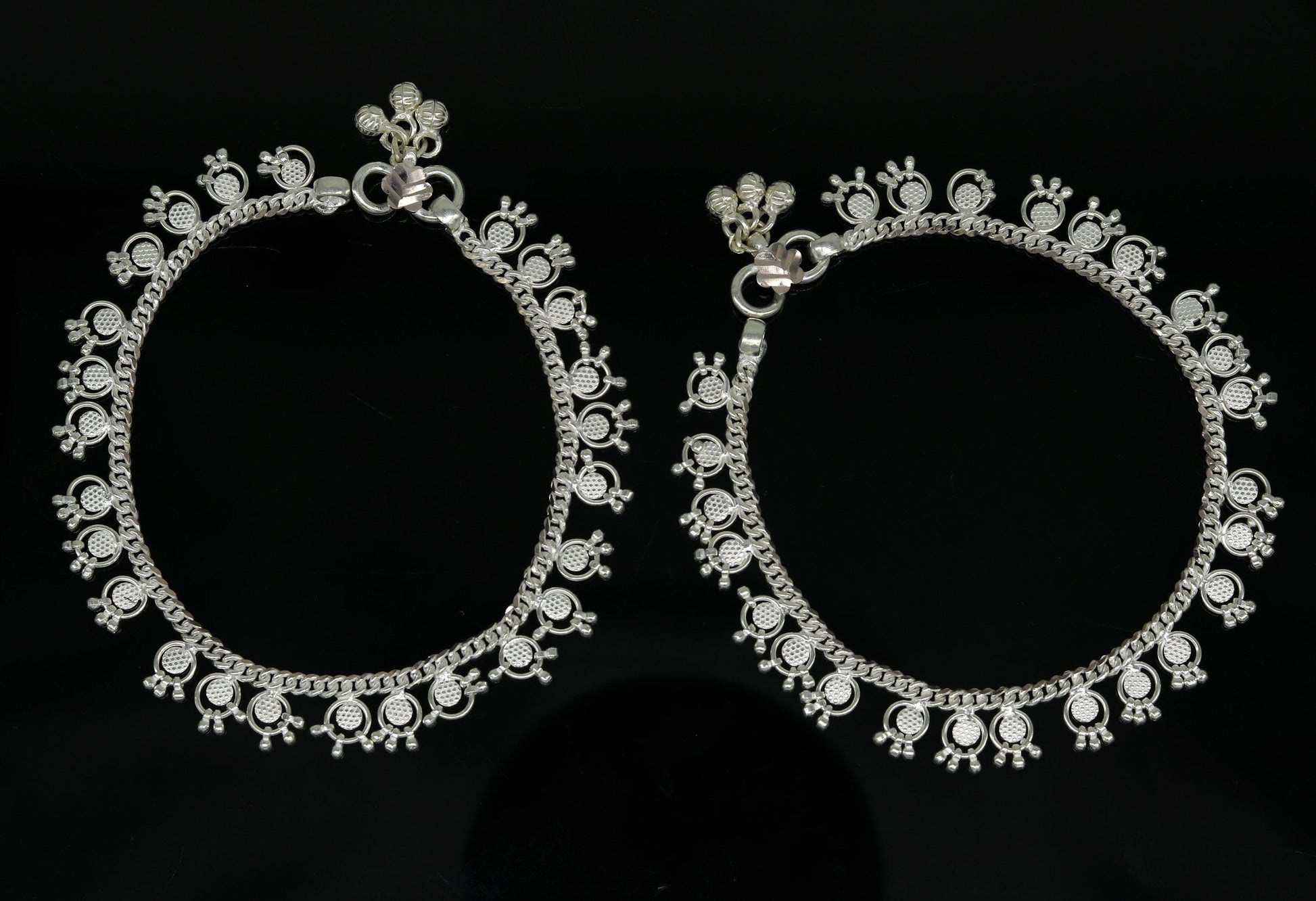 10.5" Long handmade sterling silver amazing noisy bells ankle bracelet, gorgeous charm anklets customized belly dance gifting jewelry ank219 - TRIBAL ORNAMENTS