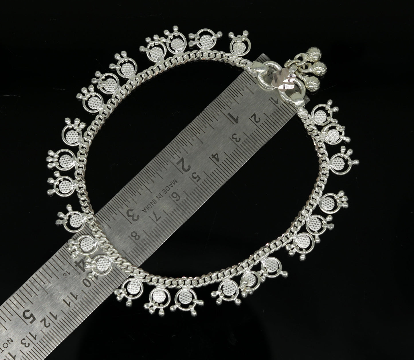 10.5" Long handmade sterling silver amazing noisy bells ankle bracelet, gorgeous charm anklets customized belly dance gifting jewelry ank219 - TRIBAL ORNAMENTS