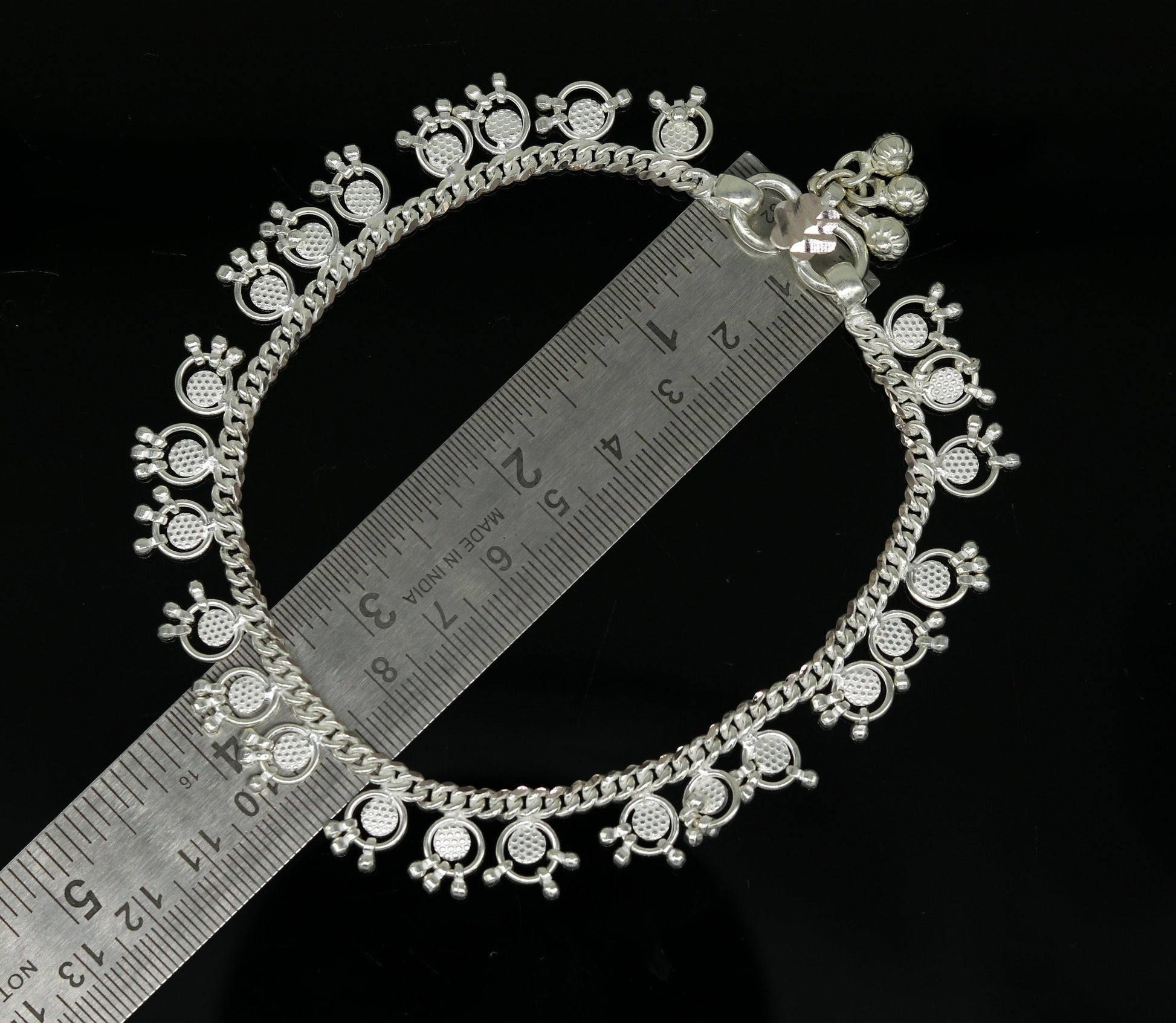 10.5" Long handmade sterling silver amazing noisy bells ankle bracelet, gorgeous charm anklets customized belly dance gifting jewelry ank219 - TRIBAL ORNAMENTS