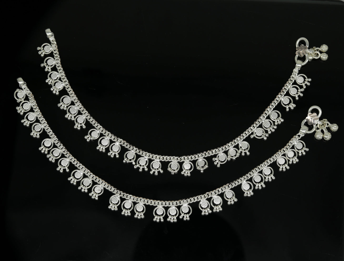 10.5" Long handmade sterling silver amazing noisy bells ankle bracelet, gorgeous charm anklets customized belly dance gifting jewelry ank219 - TRIBAL ORNAMENTS