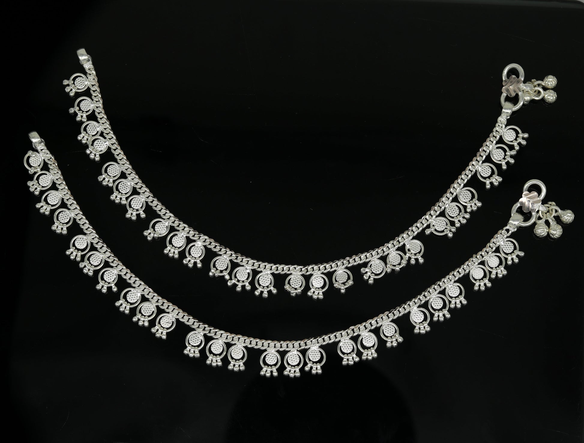 10.5" Long handmade sterling silver amazing noisy bells ankle bracelet, gorgeous charm anklets customized belly dance gifting jewelry ank219 - TRIBAL ORNAMENTS