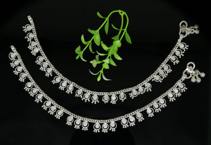 Sterling silver ankle bracelet with noisy bells and charm, handmade tribal jewelry for belly dance or unique gift.