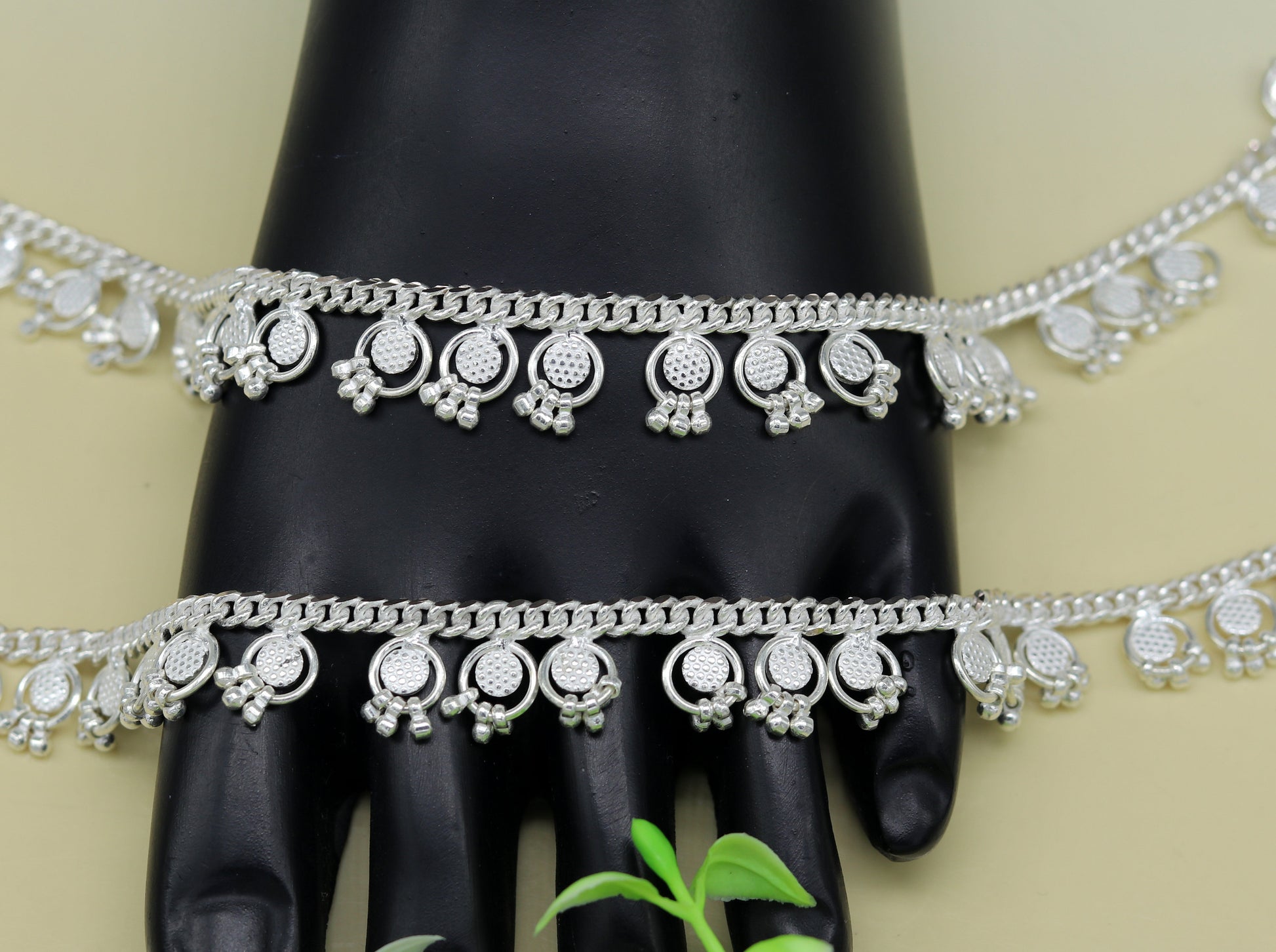 10.5" Long handmade sterling silver amazing noisy bells ankle bracelet, gorgeous charm anklets customized belly dance gifting jewelry ank219 - TRIBAL ORNAMENTS