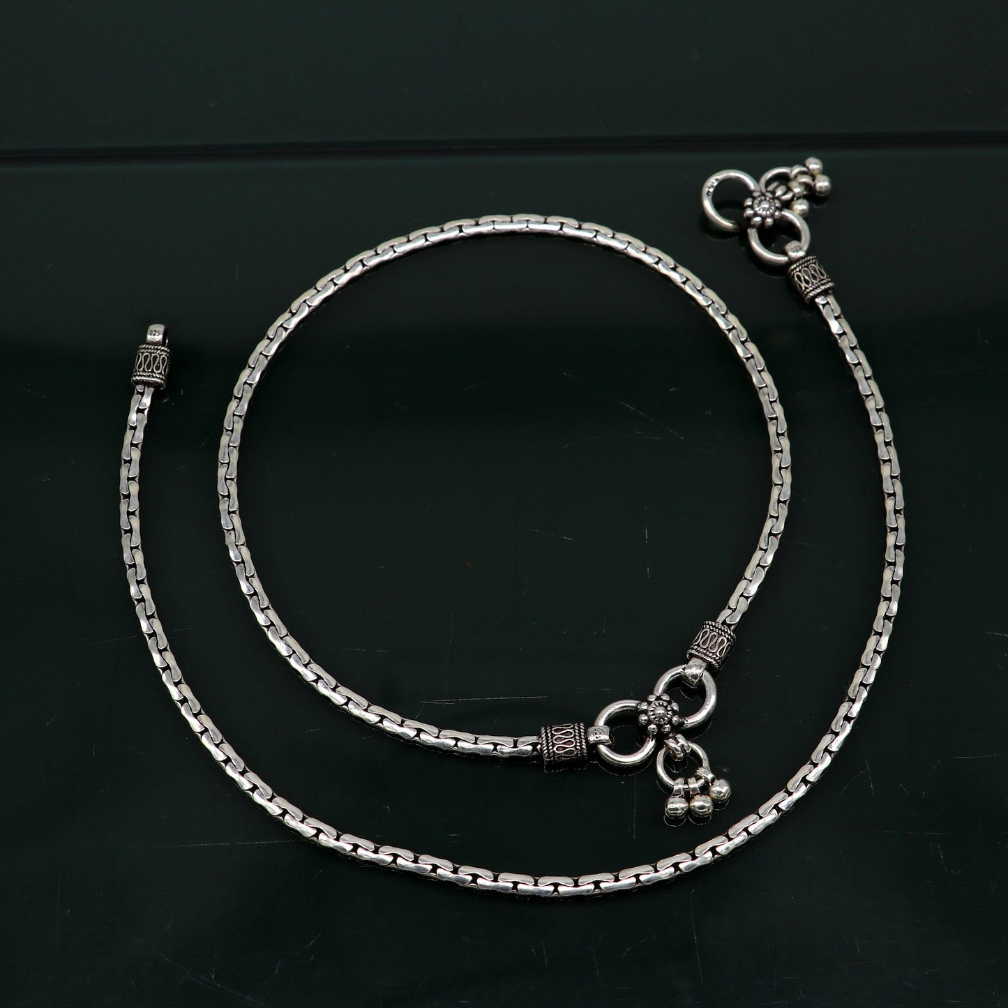 10.5" pure 925 sterling silver handmade solid gorgeous light weight chain anklets pair, trendy foot bracelet jewelry gift to her ank336 - TRIBAL ORNAMENTS