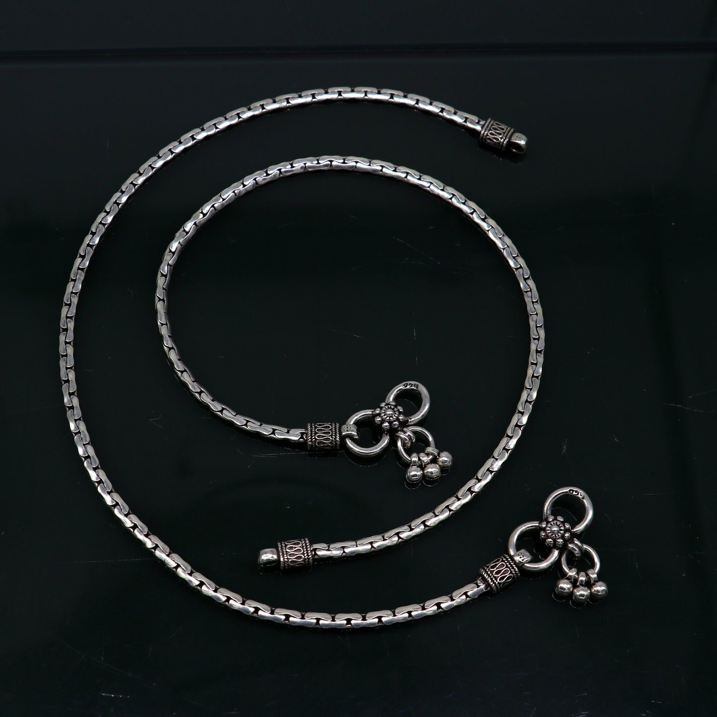 10.5" pure 925 sterling silver handmade solid gorgeous light weight chain anklets pair, trendy foot bracelet jewelry gift to her ank336 - TRIBAL ORNAMENTS