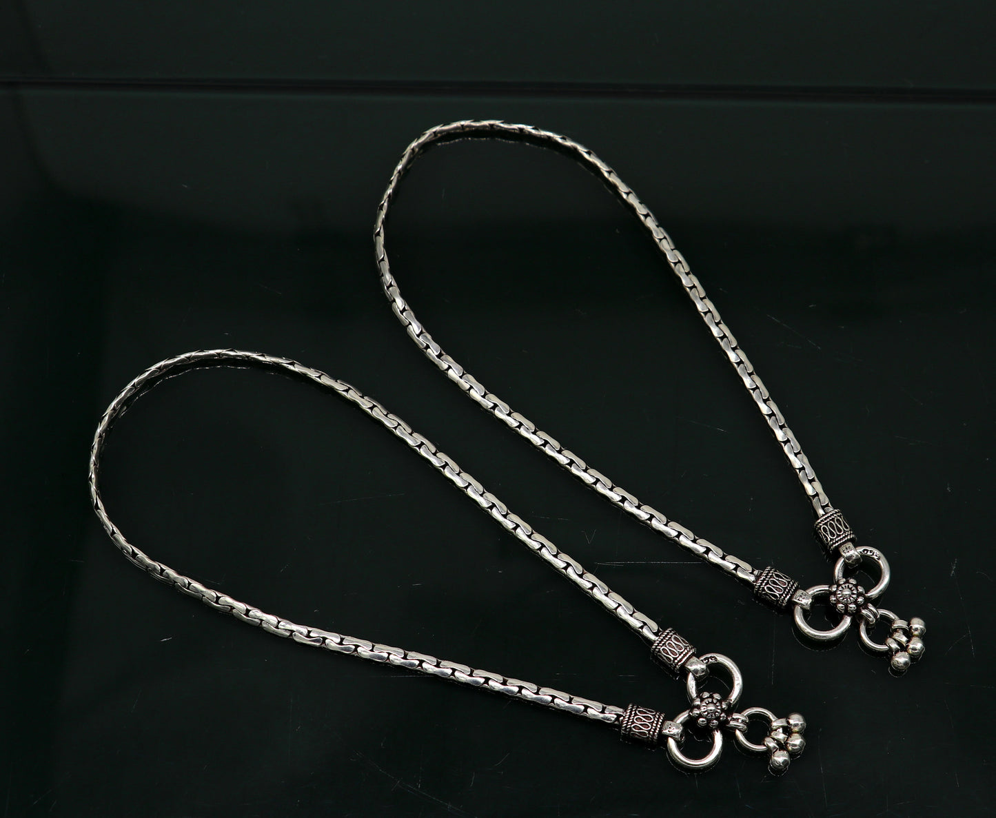 10.5" pure 925 sterling silver handmade solid gorgeous light weight chain anklets pair, trendy foot bracelet jewelry gift to her ank336 - TRIBAL ORNAMENTS
