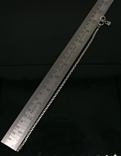 Pair of 10.5-inch handmade sterling silver anklets with delicate chain design, lightweight and trendy foot jewelry from TRIBAL ORNAMENTS.