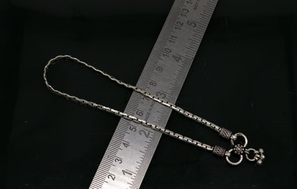 Pair of 10.5-inch handmade sterling silver chain anklets from TRIBAL ORNAMENTS, lightweight and trendy foot jewelry for women.