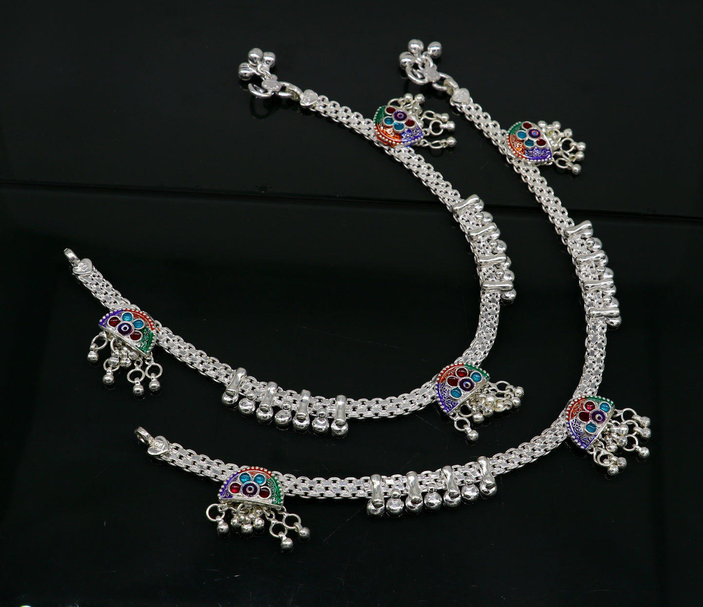 10.5"  sterling silver customized design ankle bracelet foot bracelet anklet vintage stylish brides tribal belly dance jewelry ank325 - TRIBAL ORNAMENTS