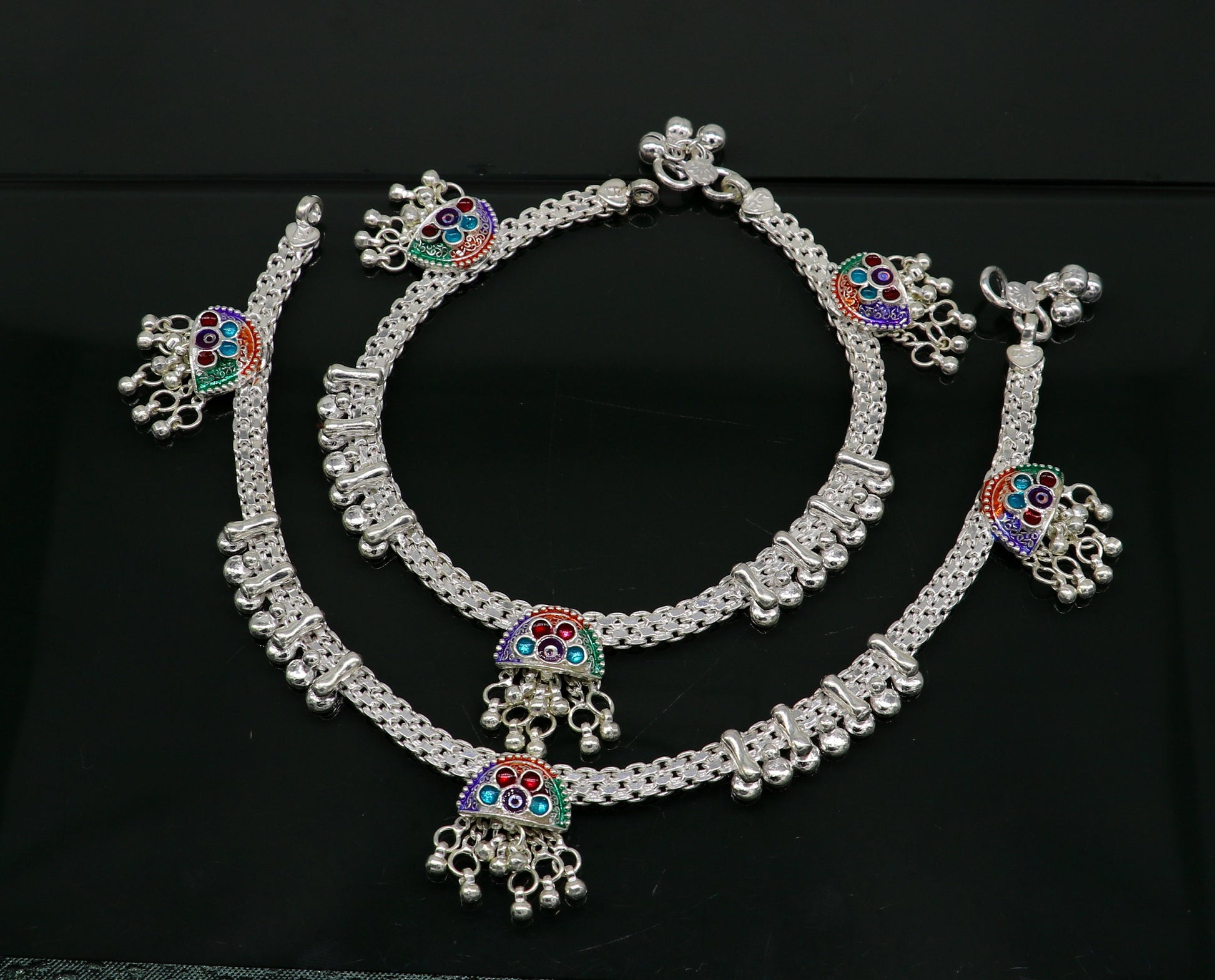 10.5"  sterling silver customized design ankle bracelet foot bracelet anklet vintage stylish brides tribal belly dance jewelry ank325 - TRIBAL ORNAMENTS