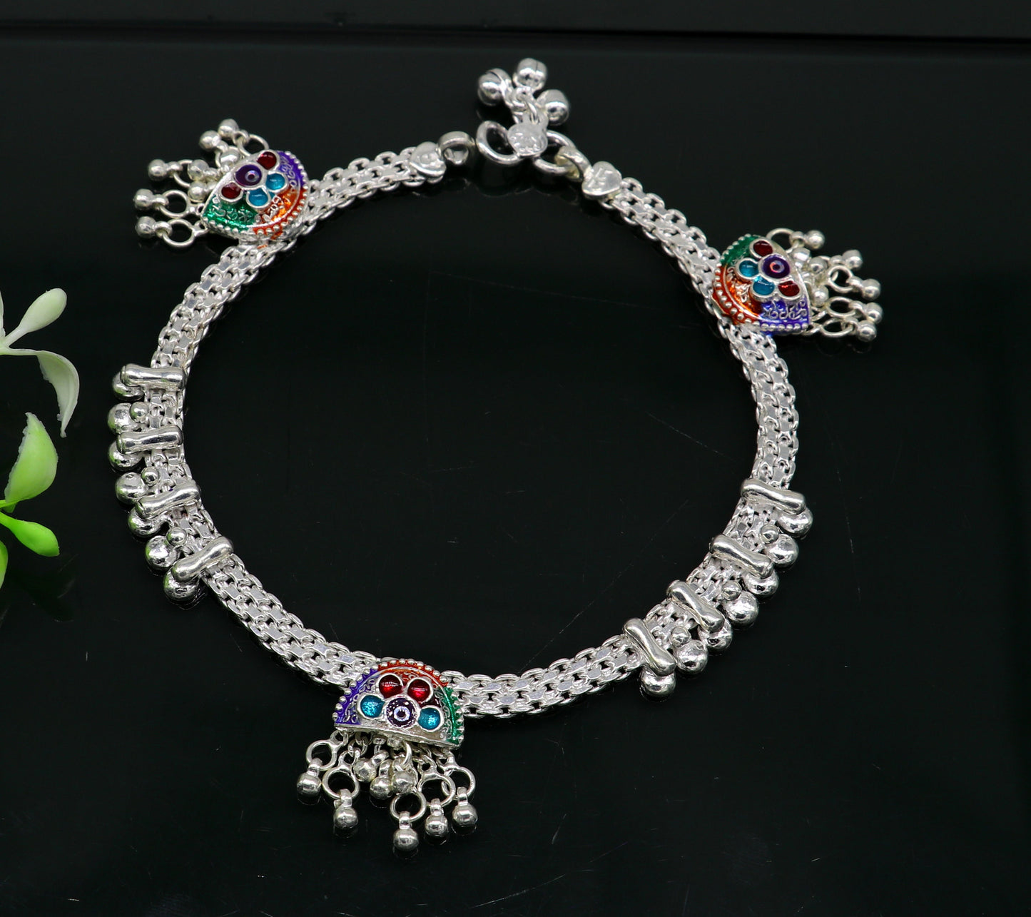 10.5"  sterling silver customized design ankle bracelet foot bracelet anklet vintage stylish brides tribal belly dance jewelry ank325 - TRIBAL ORNAMENTS