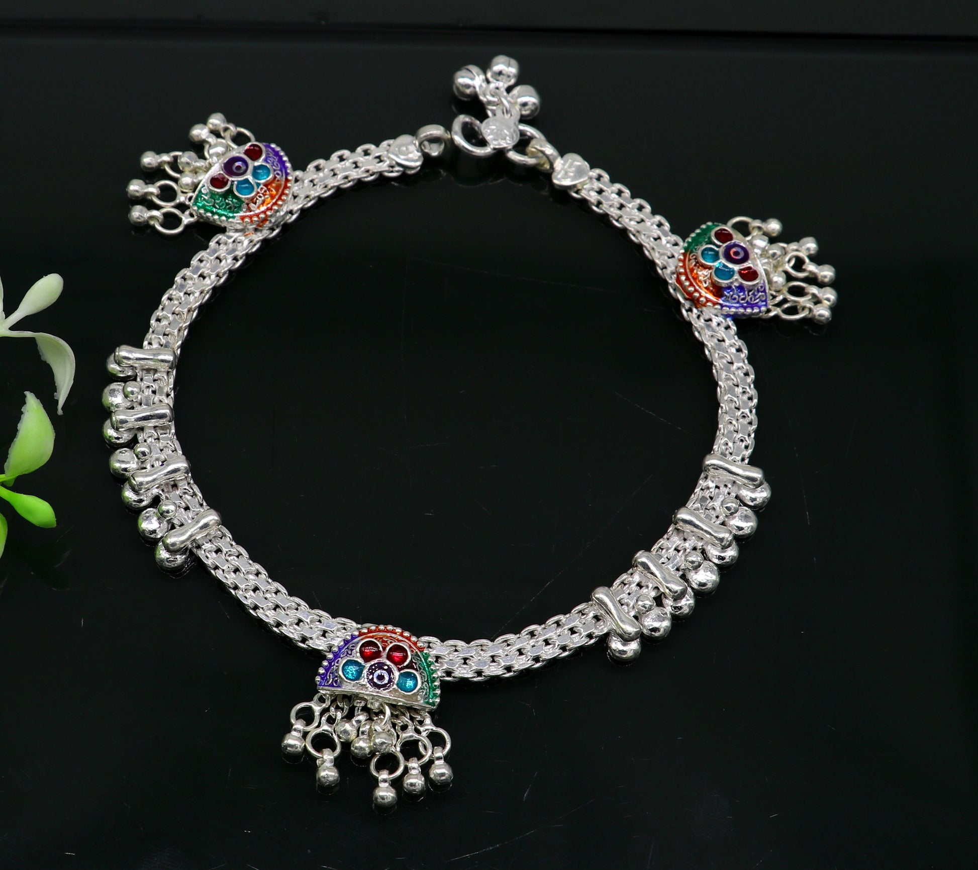 10.5"  sterling silver customized design ankle bracelet foot bracelet anklet vintage stylish brides tribal belly dance jewelry ank325 - TRIBAL ORNAMENTS