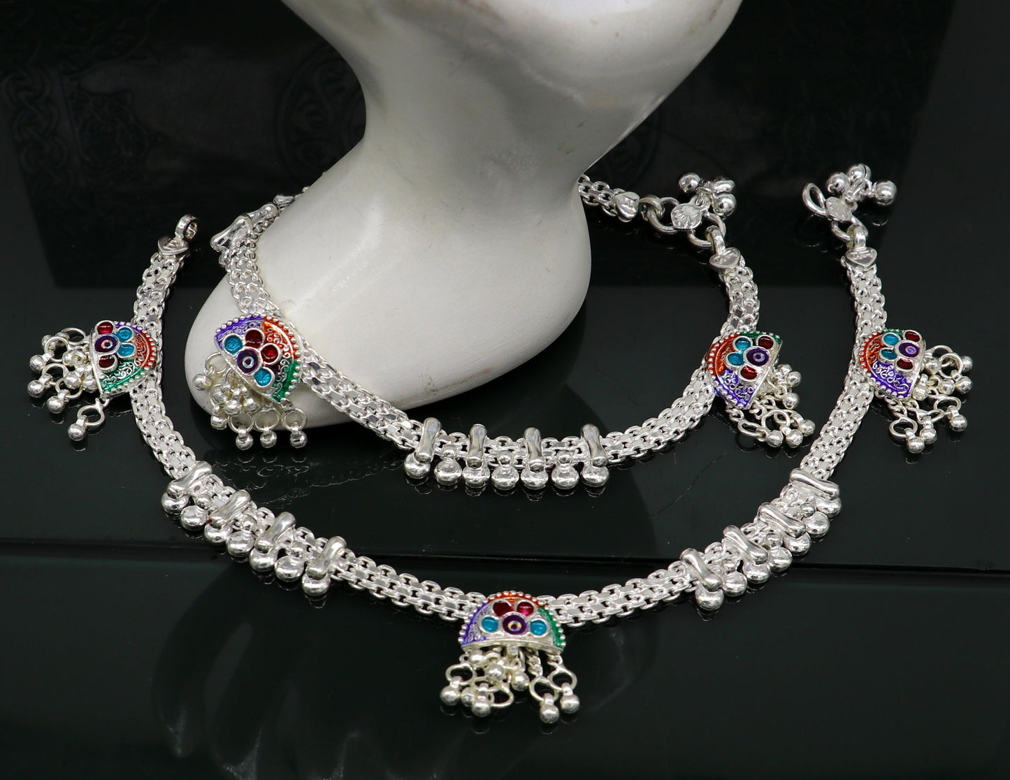 10.5"  sterling silver customized design ankle bracelet foot bracelet anklet vintage stylish brides tribal belly dance jewelry ank325 - TRIBAL ORNAMENTS