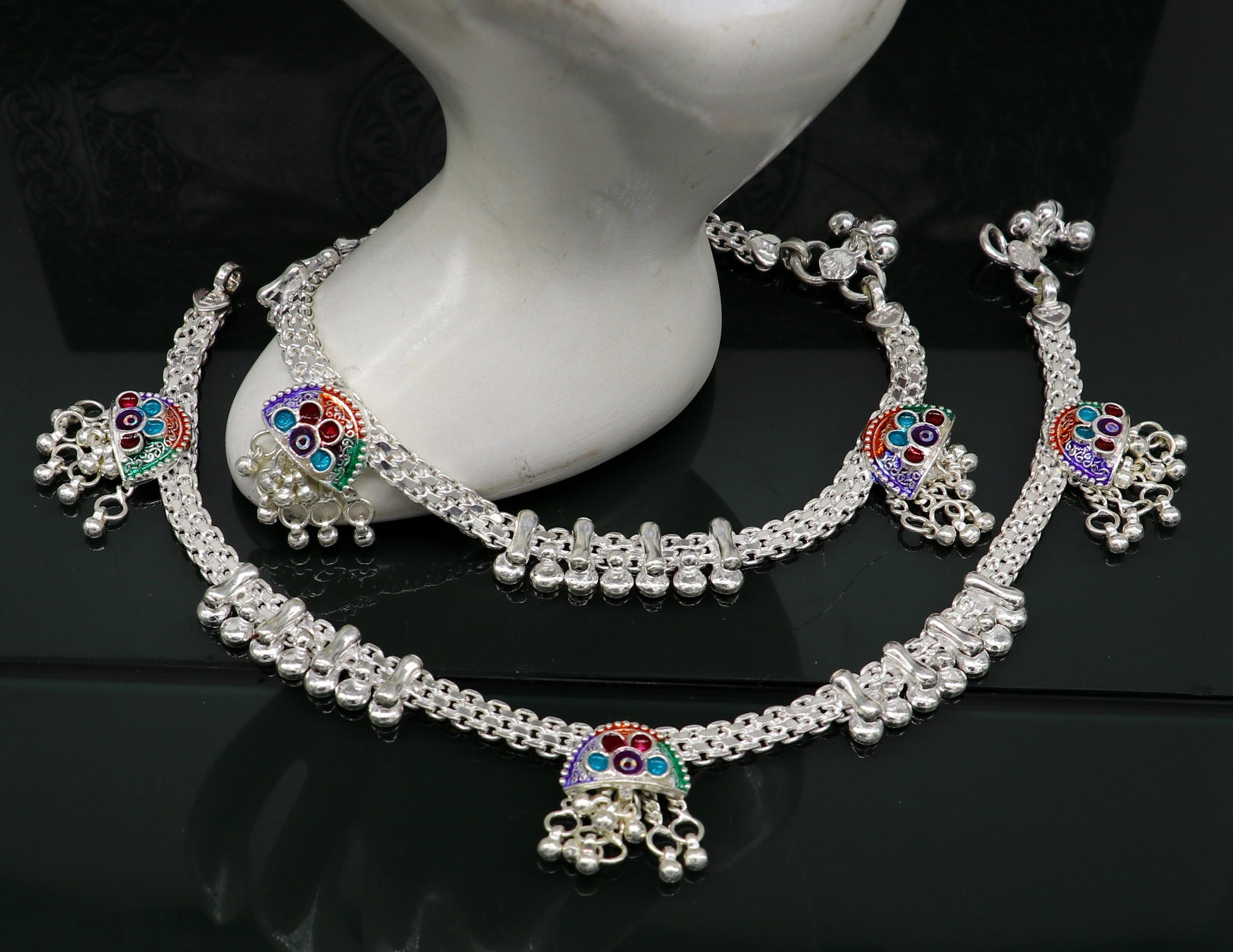 10.5"  sterling silver customized design ankle bracelet foot bracelet anklet vintage stylish brides tribal belly dance jewelry ank325 - TRIBAL ORNAMENTS