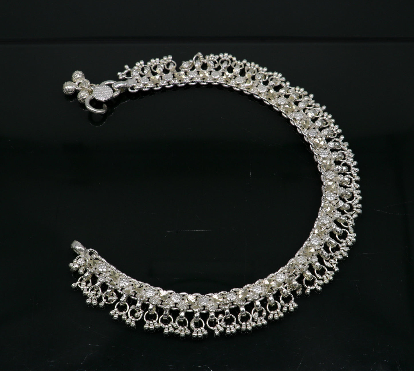 10.5" sterling silver solid customized design ankle bracelet foot bracelet anklet vintage antique design tribal belly dance jewelry ank372 - TRIBAL ORNAMENTS