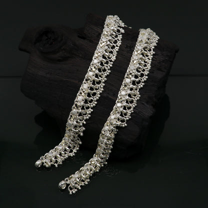 Sterling silver 10.5-inch vintage tribal ankle bracelet with customized design, perfect for belly dance jewelry and boho style.